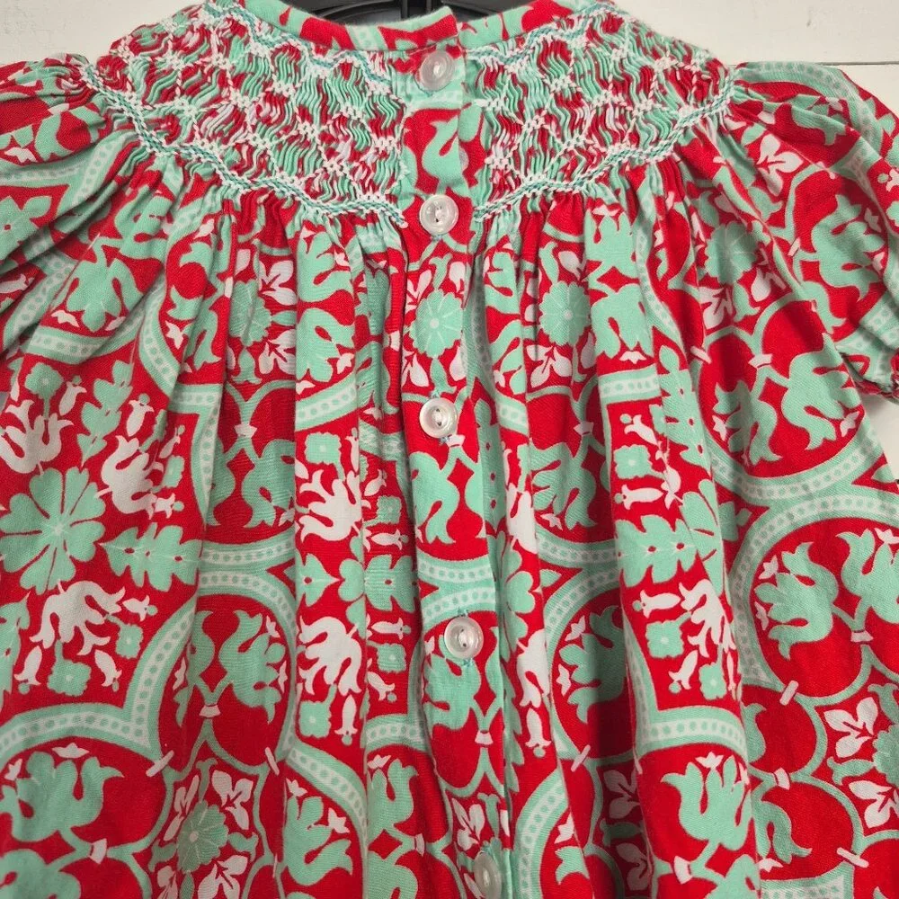 Banana Split Red & Mint Smocked Baby Dress 9M  Red & Mint Christmas/holiday - Picture 4 of 6